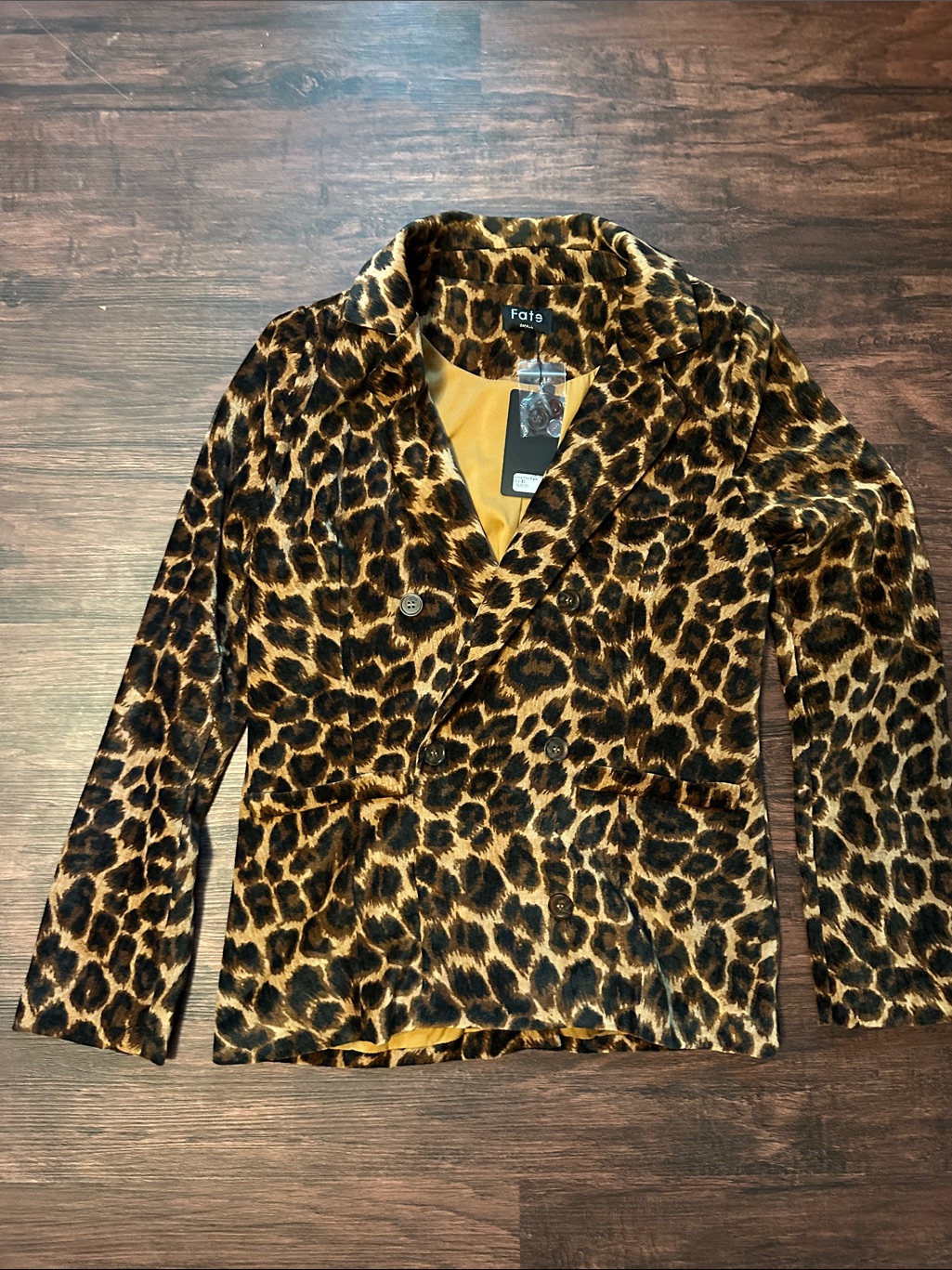 Fate Leopard-Print Double-Breasted Blazer In Brown And Black Nwt